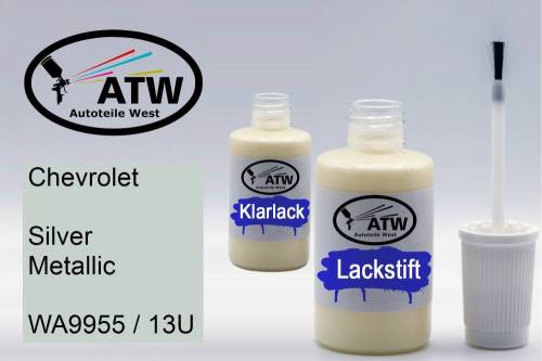 Chevrolet, Silver Metallic, WA9955 / 13U: 20ml Lackstift + 20ml Klarlack - Set, von ATW Autoteile West.